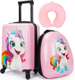 emissary 3 Pieces Unicorn Kids Luggage Set for Girls, 16" Hardside Carry on Luggage with Spinner Wheels, Toddler Suitcases Set Travel Rolling Kid's Luggage Airline Approved