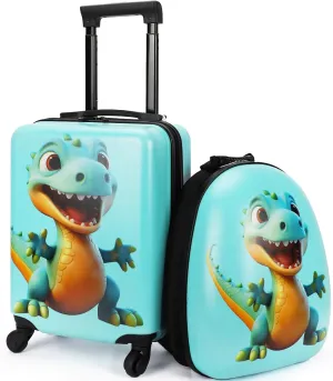 emissary Dinosaur Kids Luggage Set for Boys, 18" Hardside Kids Suitcases With Spinner Wheels, Toddler Carry on Suitcase Travel Rolling Luggage