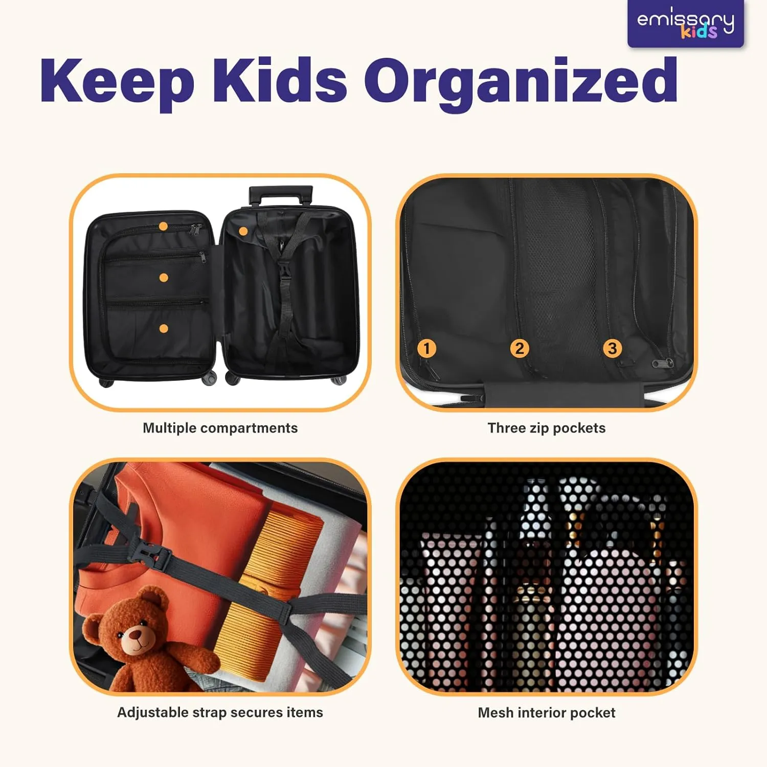 emissary Kids Carry on Luggage Set With Wheels For Girls, Childrens Luggage Set With Backpack and Pillow, Kids Suitcases Travel Rolling Luggage Airline Approved