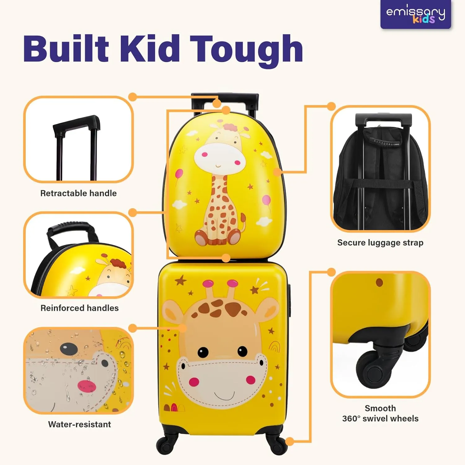 emissary Kids Carry on Luggage Set With Wheels For Girls, Childrens Luggage Set With Backpack and Pillow, Kids Suitcases Travel Rolling Luggage Airline Approved