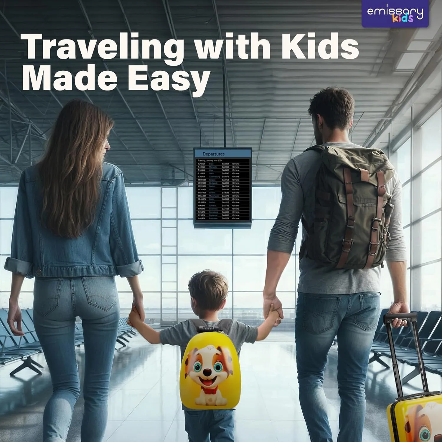 emissary Kids Luggage Set With Wheels For Boys Girls, Toddler 16’’ Hardside Suitcases With Backpack, Puppy Kids Carry on Luggage Set, Children Rolling Suitecase Airline Approved