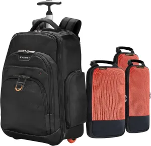 Everki Atlas Wheeled Laptop Backpack & Compressible Packing Cubes Set – 3-Piece Travel Bundle for Business Professionals, Adjustable Compartment & Carry-On Luggage (Black/Orange)