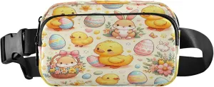 Exnundod Fanny Packs for Women & Men Easter Ducks Rabbits, Waist Pack Cute Pattern Crossbody Bags Belt Adjustable Strap for Running Hiking Workout