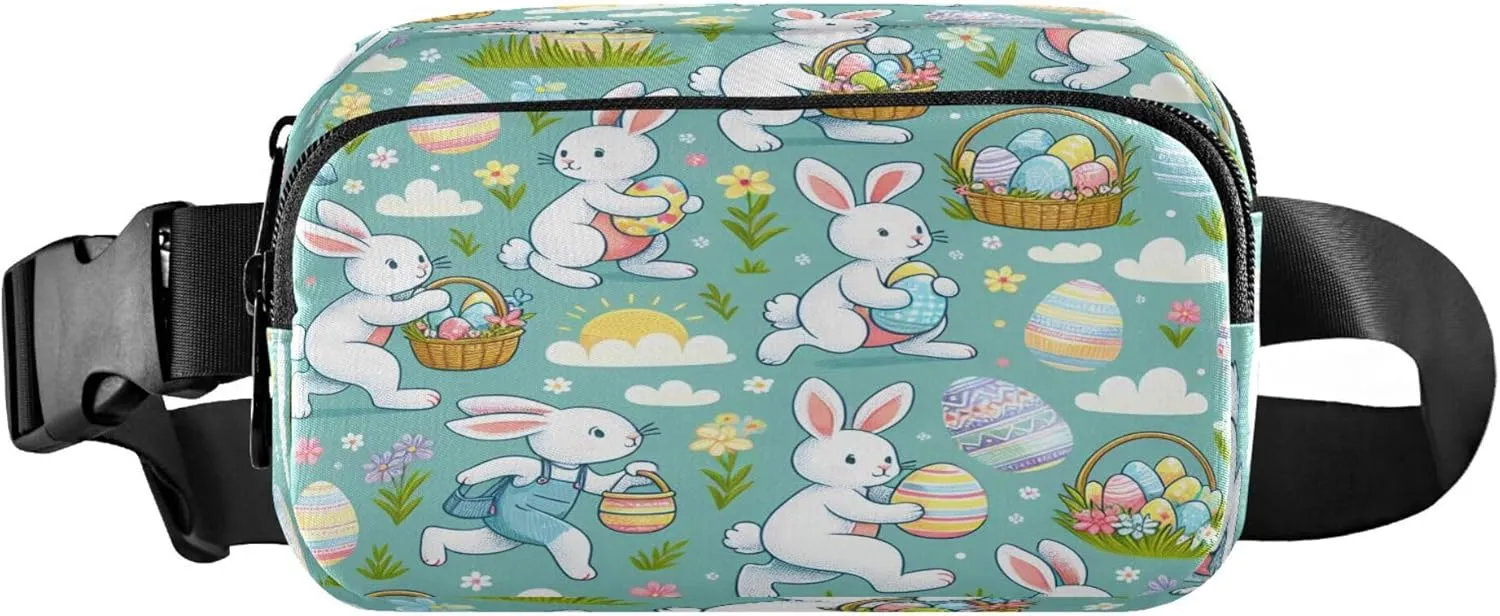 Exnundod Fanny Packs for Women & Men Funny Bunny Eggs, Waist Pack Happy Easter Crossbody Bags Belt Adjustable Strap for Running Hiking Workout