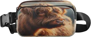 Exnundod Fanny Packs for Women & Men Highland Cow Farm, Waist Pack Scotland Cattle Crossbody Bags Belt Adjustable Strap for Running Hiking Workout