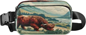 Exnundod Fanny Packs for Women & Men Highland Cow Meadow, Waist Pack Japanese Crossbody Bags Belt Adjustable Strap for Running Hiking Workout