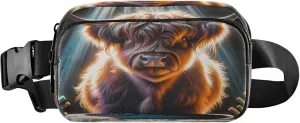 Exnundod Fanny Packs for Women & Men Pastel Highland Cow, Waist Pack Cute Cattle Crossbody Bags Belt Adjustable Strap for Running Hiking Workout