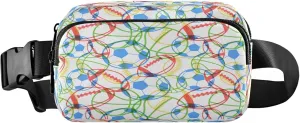 Exnundod Fanny Packs for Women & Men Sports Balls Colorful, Waist Pack Bright Crossbody Bags Belt Adjustable Strap for Running Hiking Workout