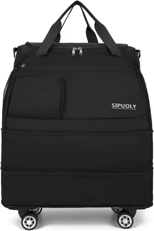 Expandable Foldable Duffel Bag Rolling Duffle Bag with Detachable Wheels Travel Luggage Bag Convertible Gym Bag Travel Bag Large Weekend Bag for Men Women (Black)