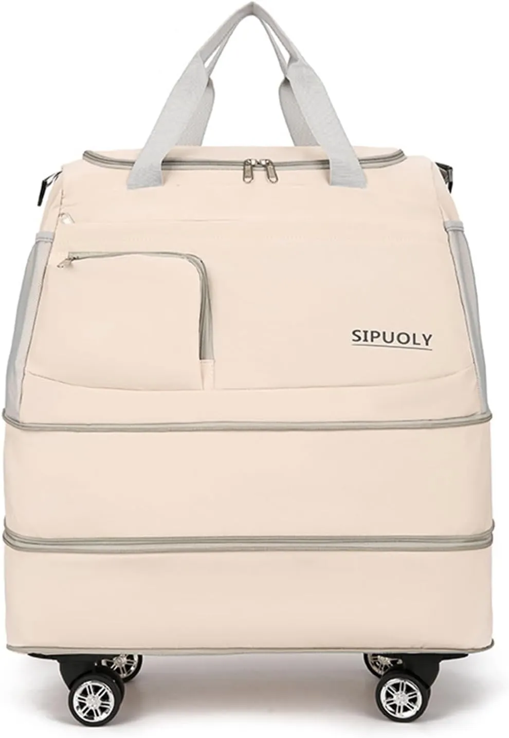 Expandable Foldable Duffel Bag Rolling Duffle Bag with Detachable Wheels Travel Luggage Bag Convertible Gym Bag Travel Bag Large Weekend Bag for Men Women (White)