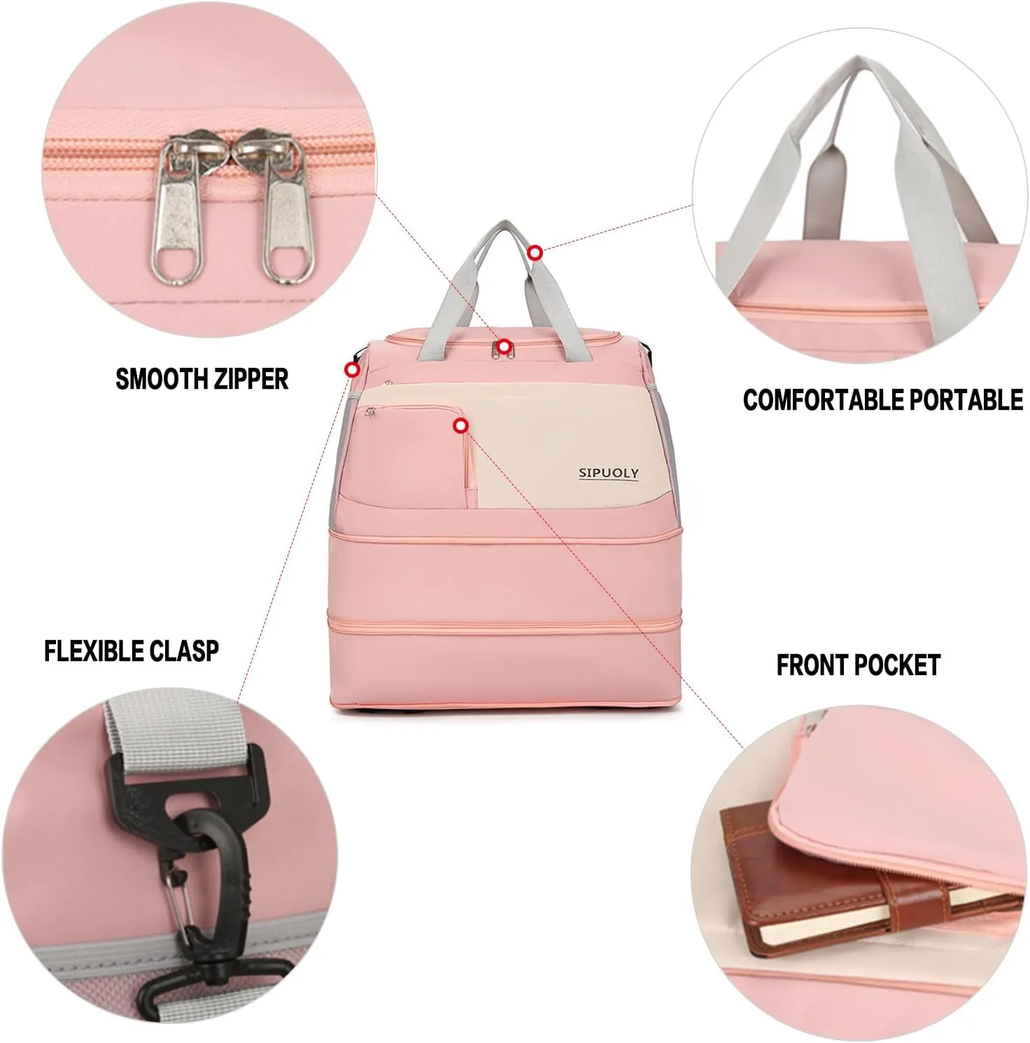 Expandable Foldable Duffel Bag Rolling Duffle Bag with Detachable Wheels Travel Luggage Bag Convertible Gym Bag Travel Bag Large Weekend Bag for Men Women (White)