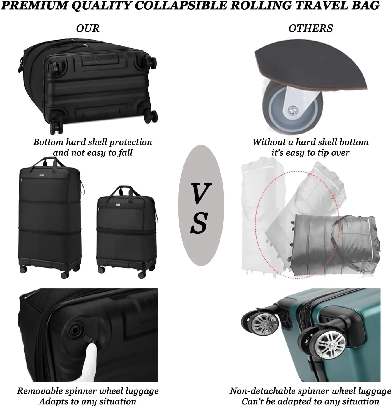 Expandable Foldable Luggage with Removable Universal Wheels Large Capacity Collapsible Suitcase Rolling Travel Bag for Men and Women Lightweight Suitcases
