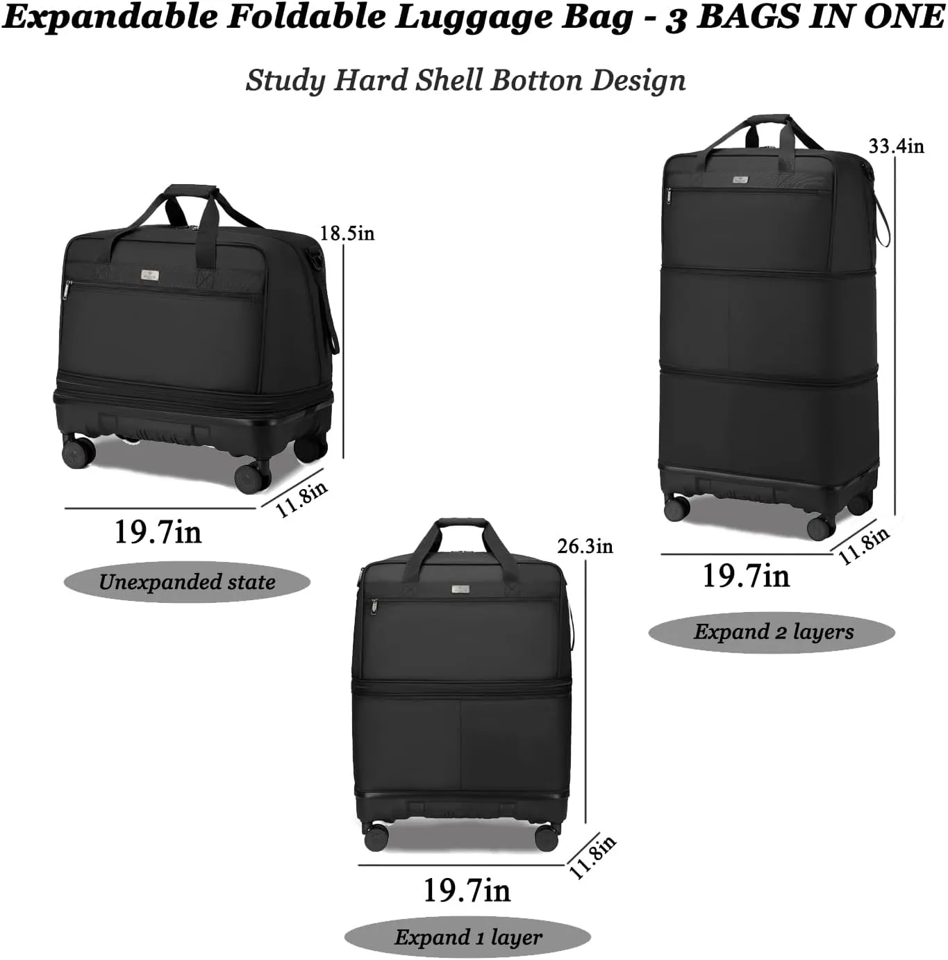 Expandable Foldable Luggage with Removable Universal Wheels Large Capacity Collapsible Suitcase Rolling Travel Bag for Men and Women Lightweight Suitcases