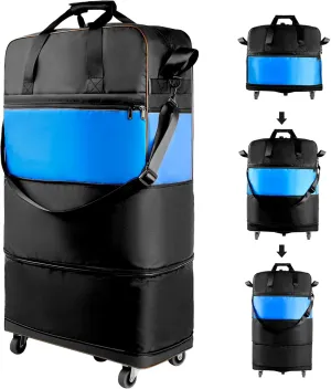 Expandable Foldable Suitcase with Bottom Handle Collapsible Luggage Bag with Wheels Large Capacity Lightweight Carry-on Suitcases Rolling Travel Duffel Bag for Women and Men,BLACK