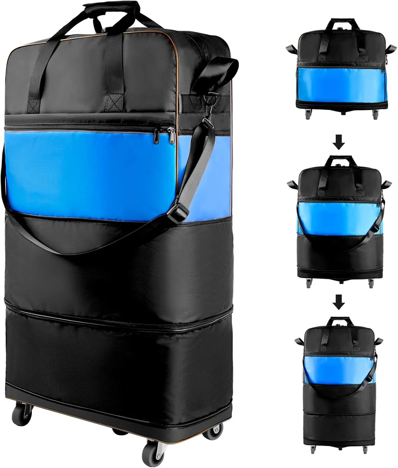 Expandable Foldable Suitcase with Bottom Handle Collapsible Luggage Bag with Wheels Large Capacity Lightweight Carry-on Suitcases Rolling Travel Duffel Bag for Women and Men,BLACK