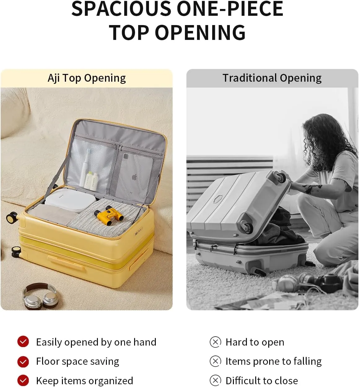 Expandable Top Open 24 Inch Checked Luggage with Spinner Wheels, Large Suitcase with TSA Lock, Hardside Travel Luggage Suitcases for Men Women, for 14 Days Travel, Cheese Yellow