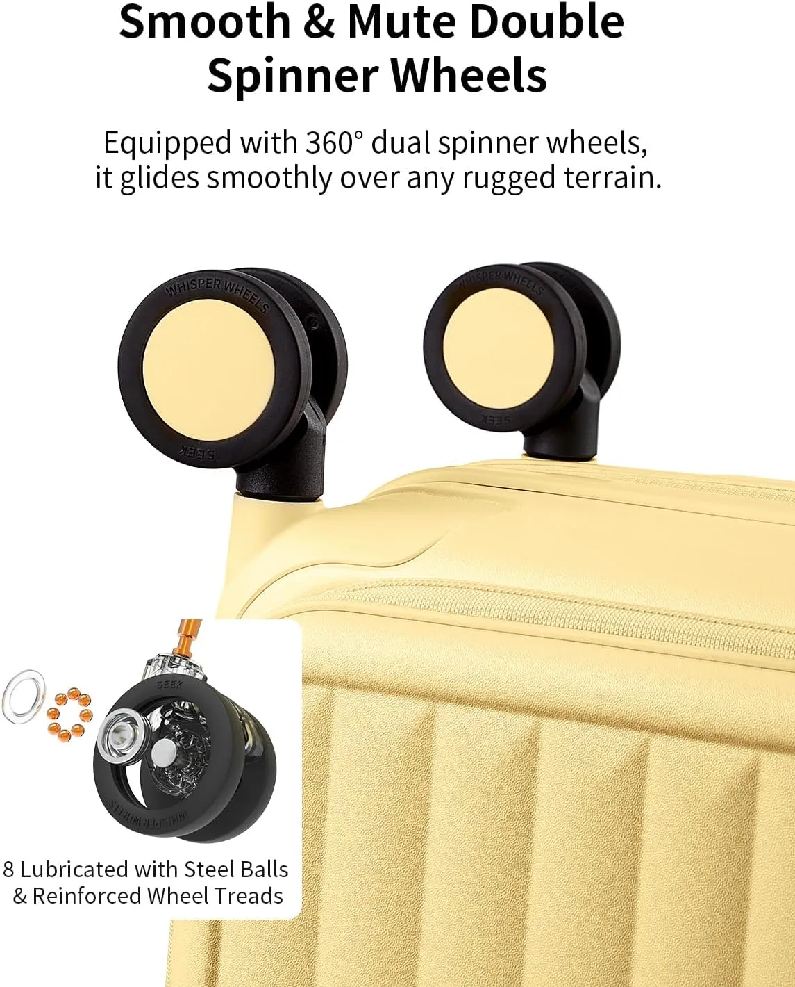 Expandable Top Open 24 Inch Checked Luggage with Spinner Wheels, Large Suitcase with TSA Lock, Hardside Travel Luggage Suitcases for Men Women, for 14 Days Travel, Cheese Yellow