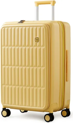 Expandable Top Open 24 Inch Checked Luggage with Spinner Wheels, Large Suitcase with TSA Lock, Hardside Travel Luggage Suitcases for Men Women, for 14 Days Travel, Cheese Yellow
