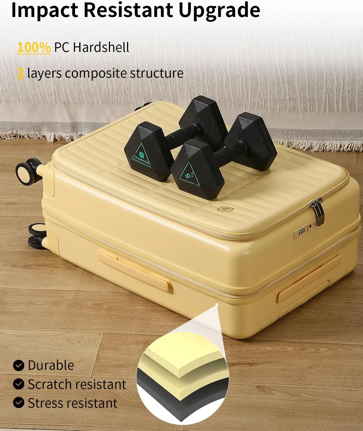 Expandable Top Open 24 Inch Checked Luggage with Spinner Wheels, Large Suitcase with TSA Lock, Hardside Travel Luggage Suitcases for Men Women, for 14 Days Travel, Cheese Yellow