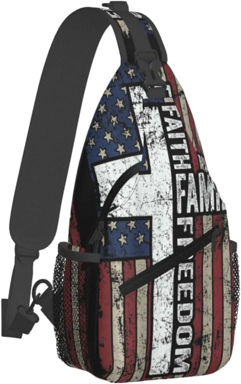 Faith Family Freedom Christian Vintage Usa Flag Sling Bag Chest Bags Casual Crossbody Bag Travel Shoulder Backpack