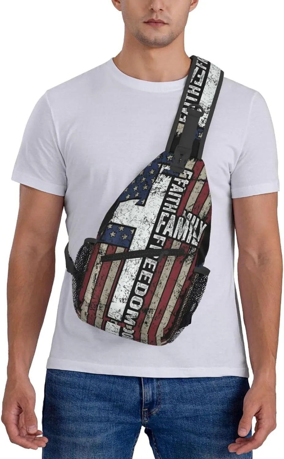 Faith Family Freedom Christian Vintage Usa Flag Sling Bag Chest Bags Casual Crossbody Bag Travel Shoulder Backpack