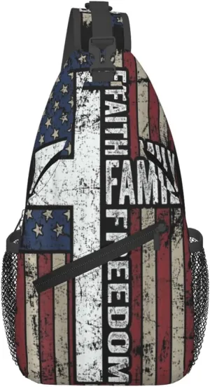 Faith Family Freedom Christian Vintage Usa Flag Sling Bag Chest Bags Casual Crossbody Bag Travel Shoulder Backpack