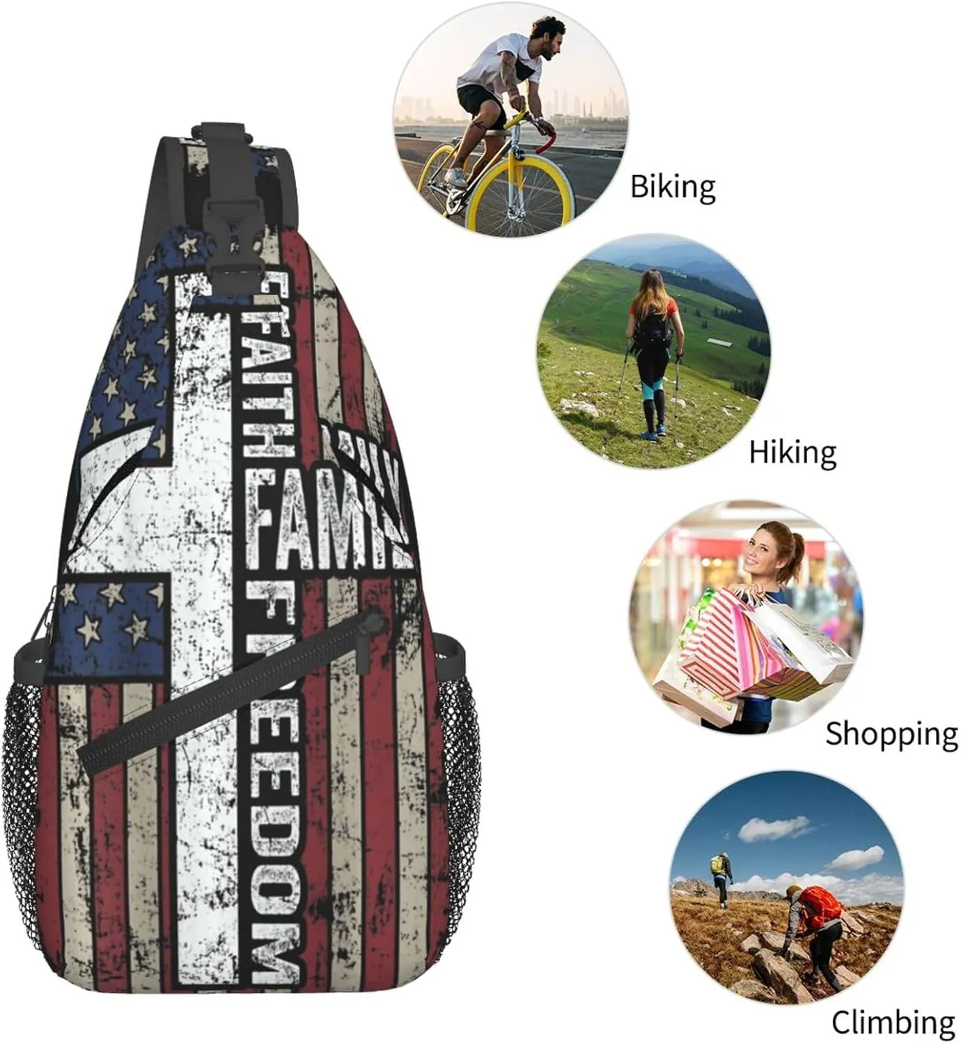 Faith Family Freedom Christian Vintage Usa Flag Sling Bag Chest Bags Casual Crossbody Bag Travel Shoulder Backpack
