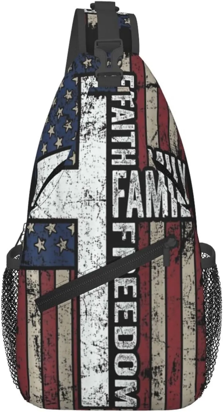 Faith Family Freedom Christian Vintage Usa Flag Sling Bag Chest Bags Casual Crossbody Bag Travel Shoulder Backpack
