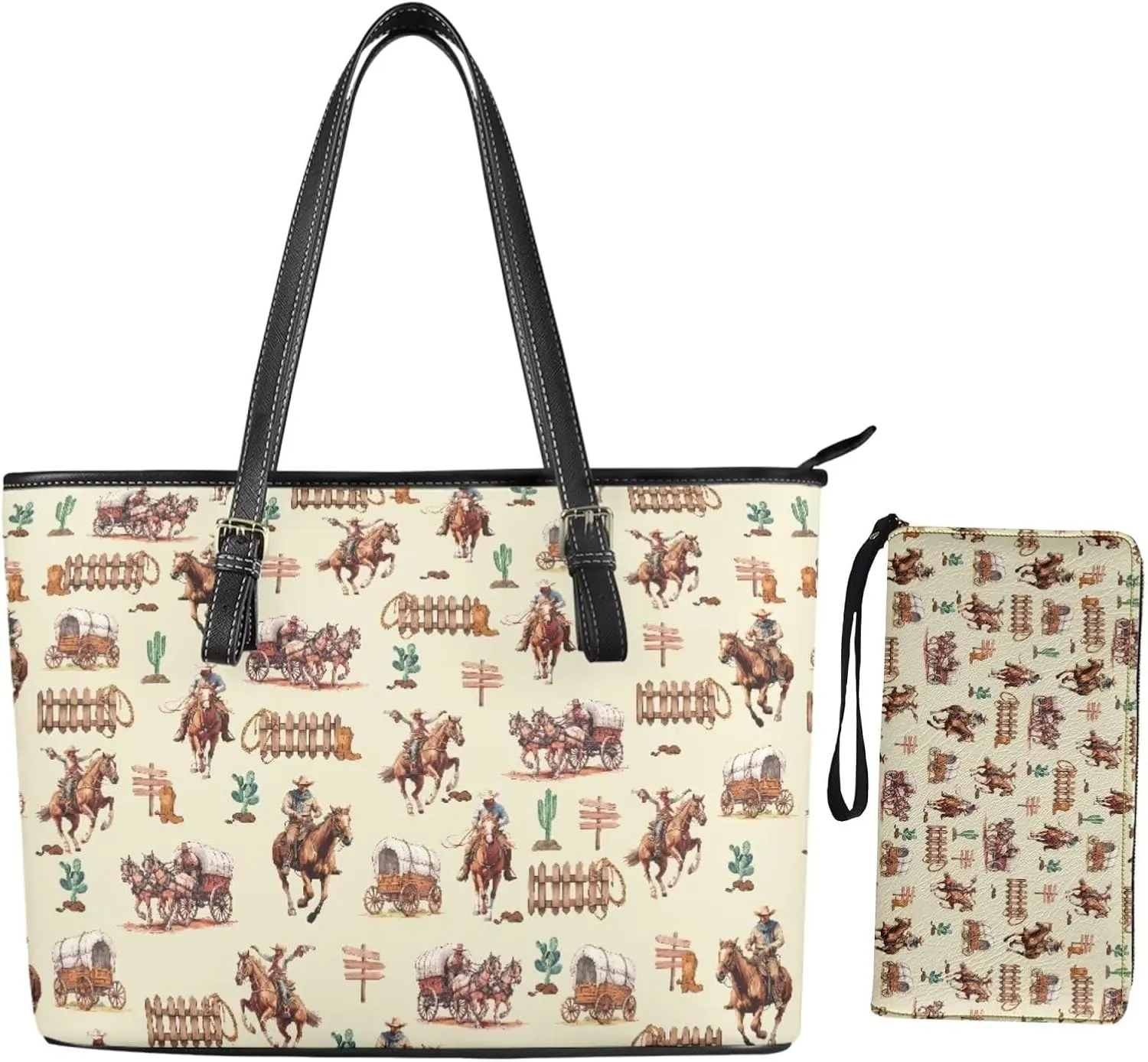 Fashion Purses and Wallets Set for Women 2 Piece Tote Bag Large Capacity Travel Totes