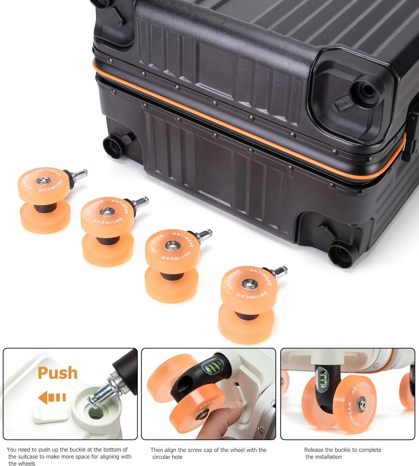 feilario 24in Aluminum Frame Wide Handle Hard Shell Carry On Suitcase - Vivid Colors Double Spinner Wheels Airline Approved Rolling Luggage with TSA Lock & Cup Holder (Black, 24in)