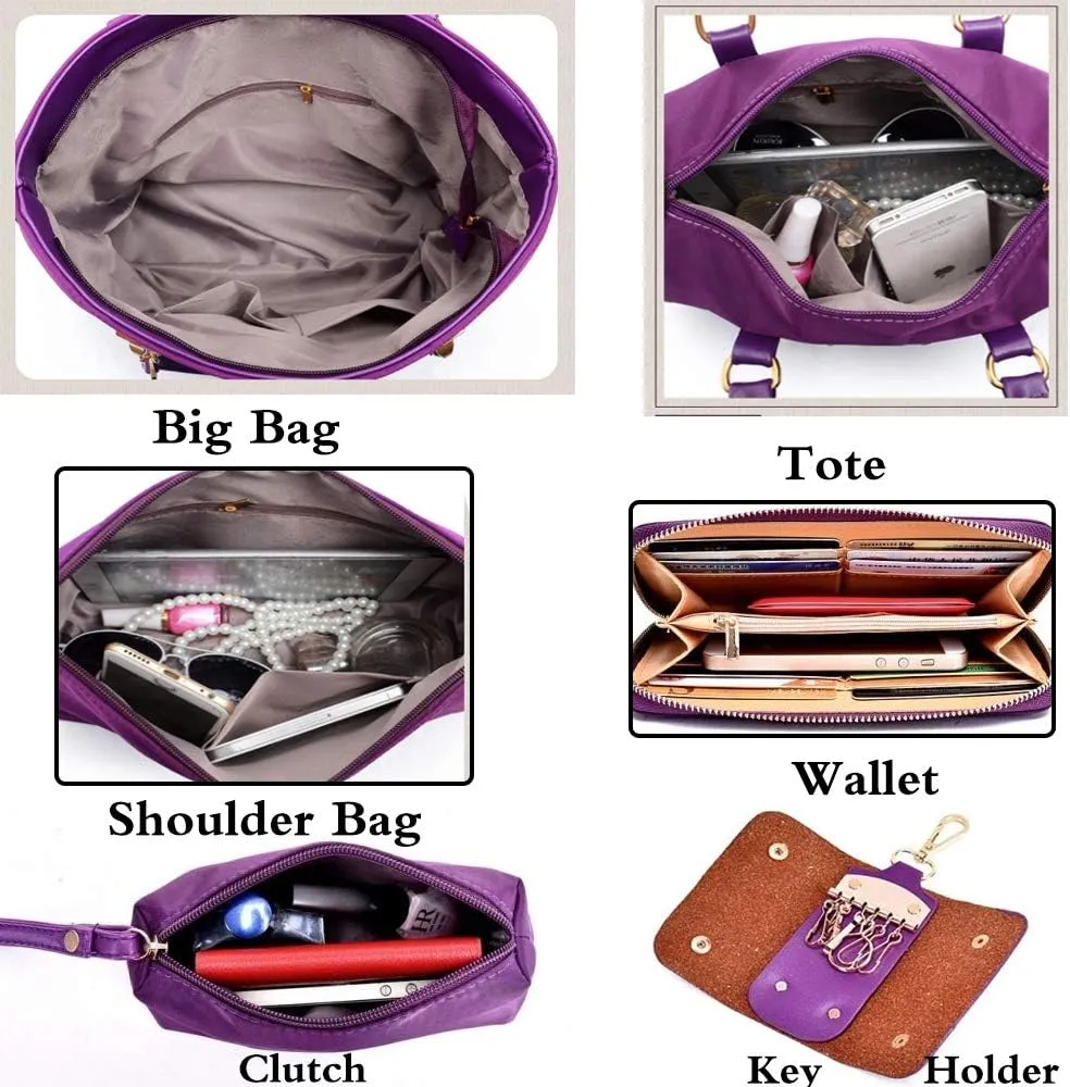 FiveloveTwo Women Ladies 6 Pcs Handbag Set Hobo Top Handle Bag Totes Satchels Crossbody Shoulder Bags Purse Clutch