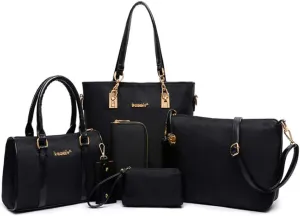 FiveloveTwo Women Ladies 6 Pcs Handbag Set Hobo Top Handle Bag Totes Satchels Crossbody Shoulder Bags Purse Clutch