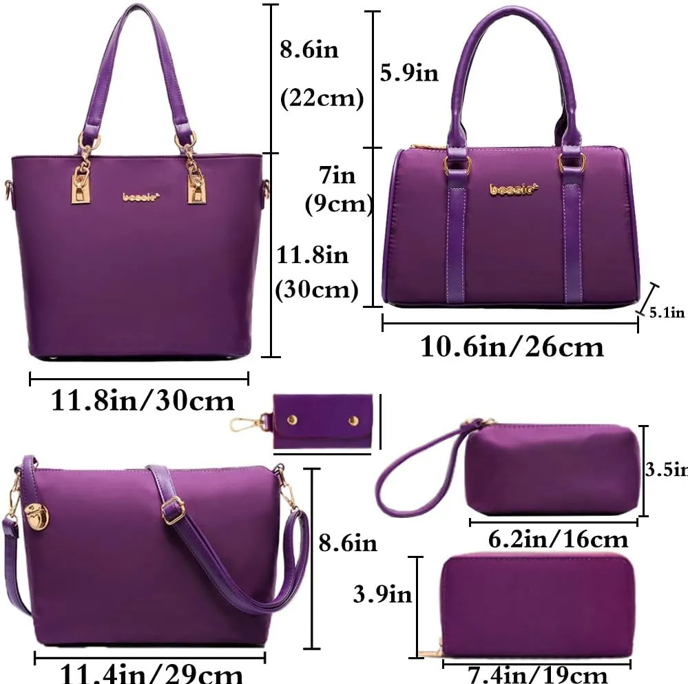 FiveloveTwo Women Ladies 6 Pcs Handbag Set Hobo Top Handle Bag Totes Satchels Crossbody Shoulder Bags Purse Clutch