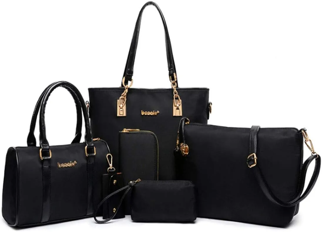 FiveloveTwo Women Ladies 6 Pcs Handbag Set Hobo Top Handle Bag Totes Satchels Crossbody Shoulder Bags Purse Clutch