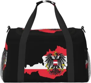 Flag Map Of Austria Travel Duffel Bag Large Foldable Waterproof Overnight Bag For Beach Swim Bags Pool Sports Gym