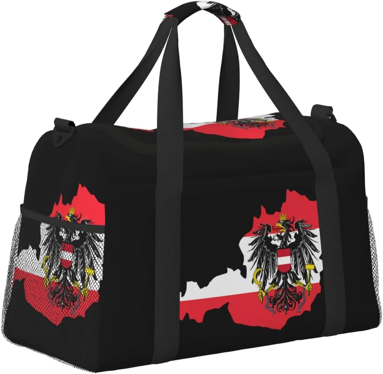 Flag Map Of Austria Travel Duffel Bag Large Foldable Waterproof Overnight Bag For Beach Swim Bags Pool Sports Gym