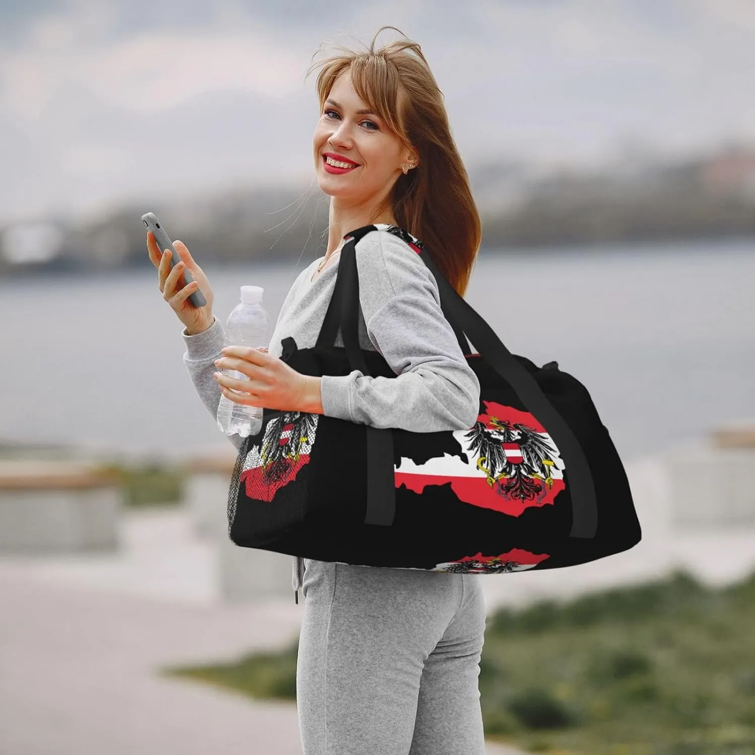 Flag Map Of Austria Travel Duffel Bag Large Foldable Waterproof Overnight Bag For Beach Swim Bags Pool Sports Gym