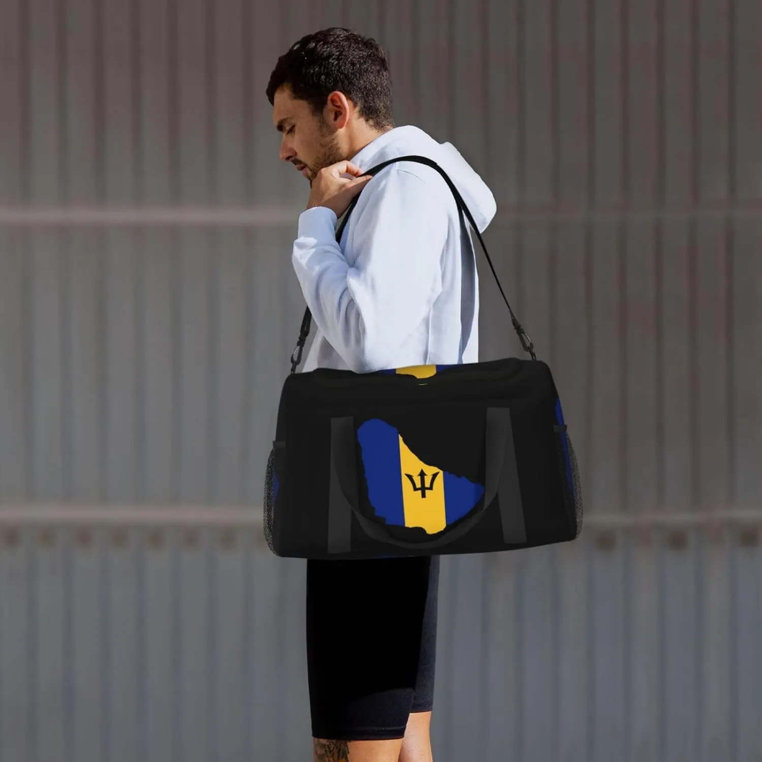 Flag Map Of Barbados Travel Duffel Bag Large Foldable Waterproof Overnight Bag For Beach Swim Bags Pool Sports Gym