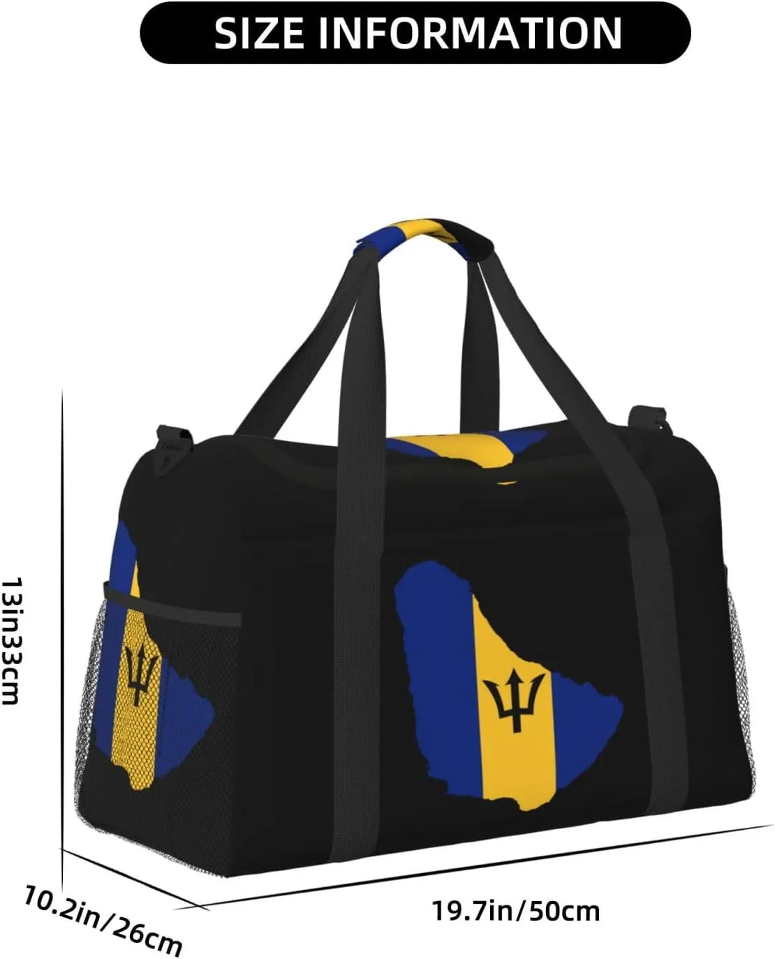 Flag Map Of Barbados Travel Duffel Bag Large Foldable Waterproof Overnight Bag For Beach Swim Bags Pool Sports Gym