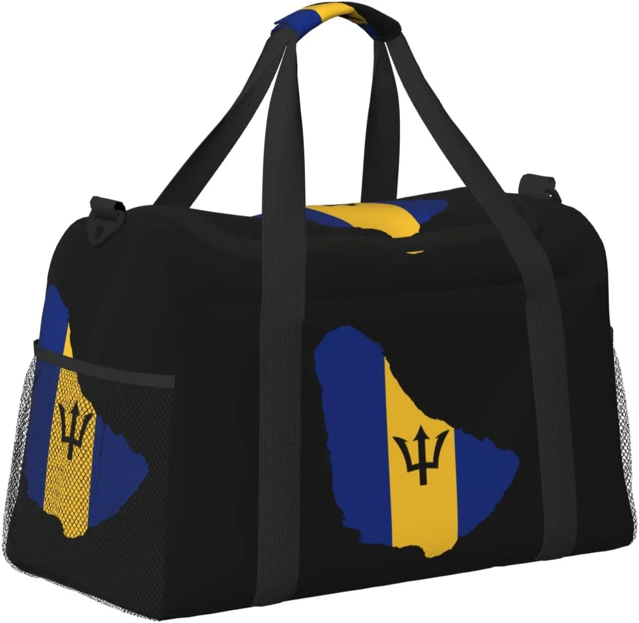 Flag Map Of Barbados Travel Duffel Bag Large Foldable Waterproof Overnight Bag For Beach Swim Bags Pool Sports Gym