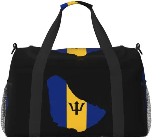 Flag Map Of Barbados Travel Duffel Bag Large Foldable Waterproof Overnight Bag For Beach Swim Bags Pool Sports Gym