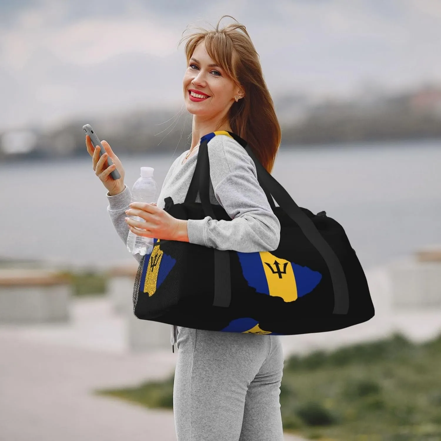 Flag Map Of Barbados Travel Duffel Bag Large Foldable Waterproof Overnight Bag For Beach Swim Bags Pool Sports Gym