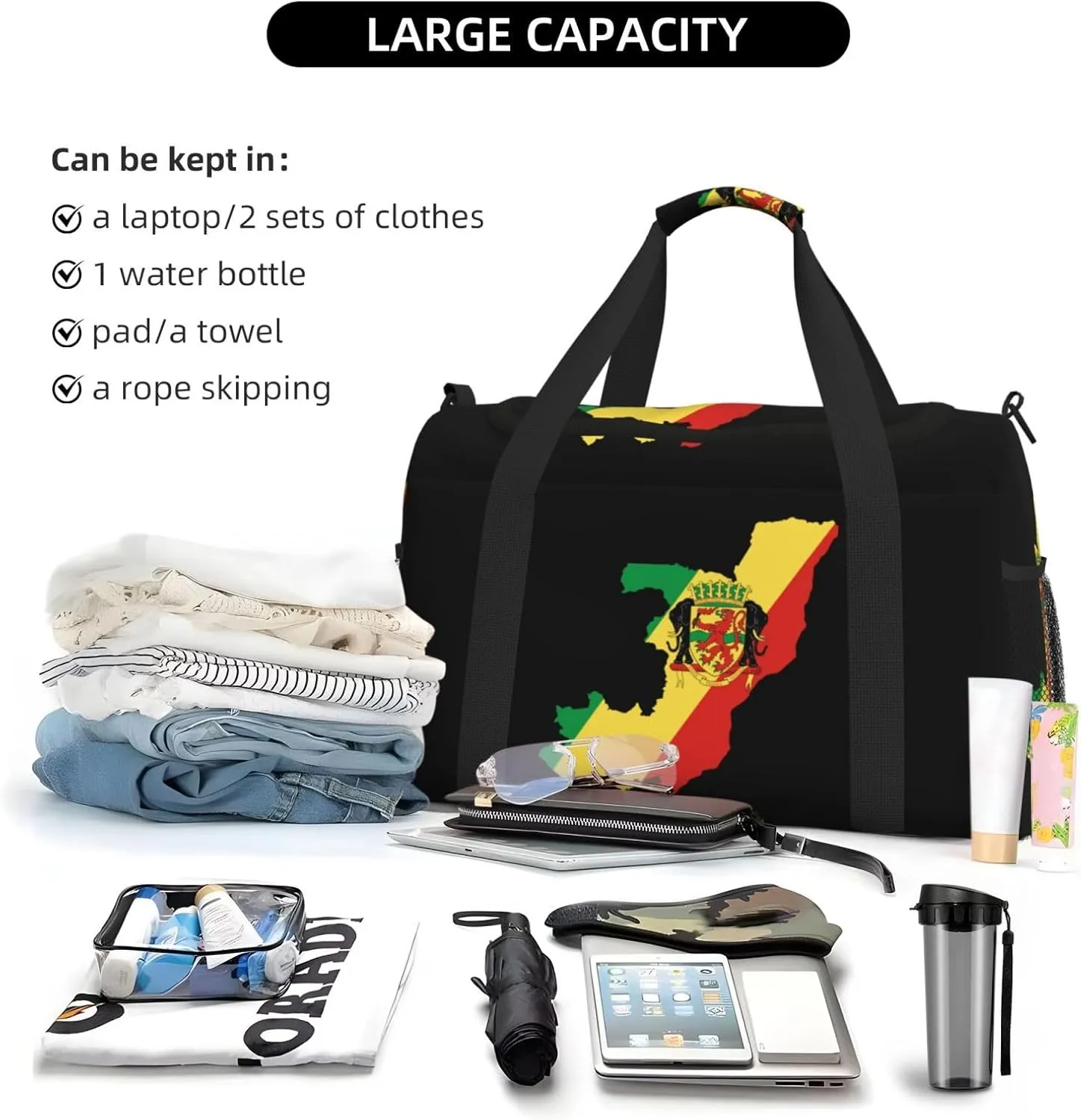 Flag Map Of Congo Travel Duffel Bag Large Foldable Waterproof Overnight Bag For Beach Swim Bags Pool Sports Gym