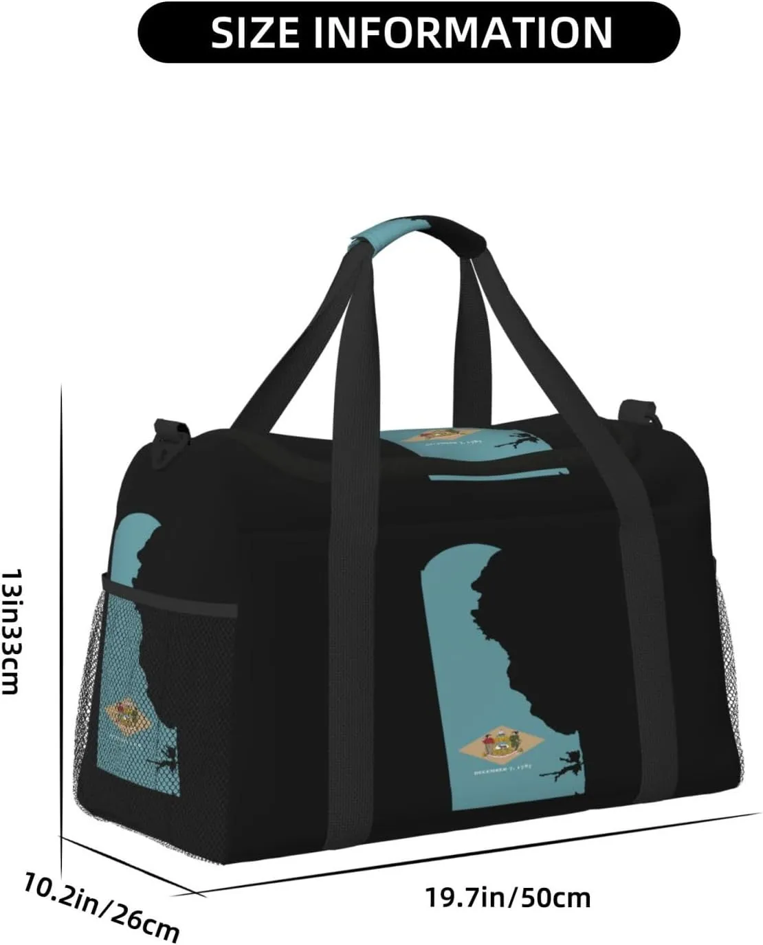 Flag Map Of Delaware Travel Duffel Bag Large Foldable Waterproof Overnight Bag For Beach Swim Bags Pool Sports Gym