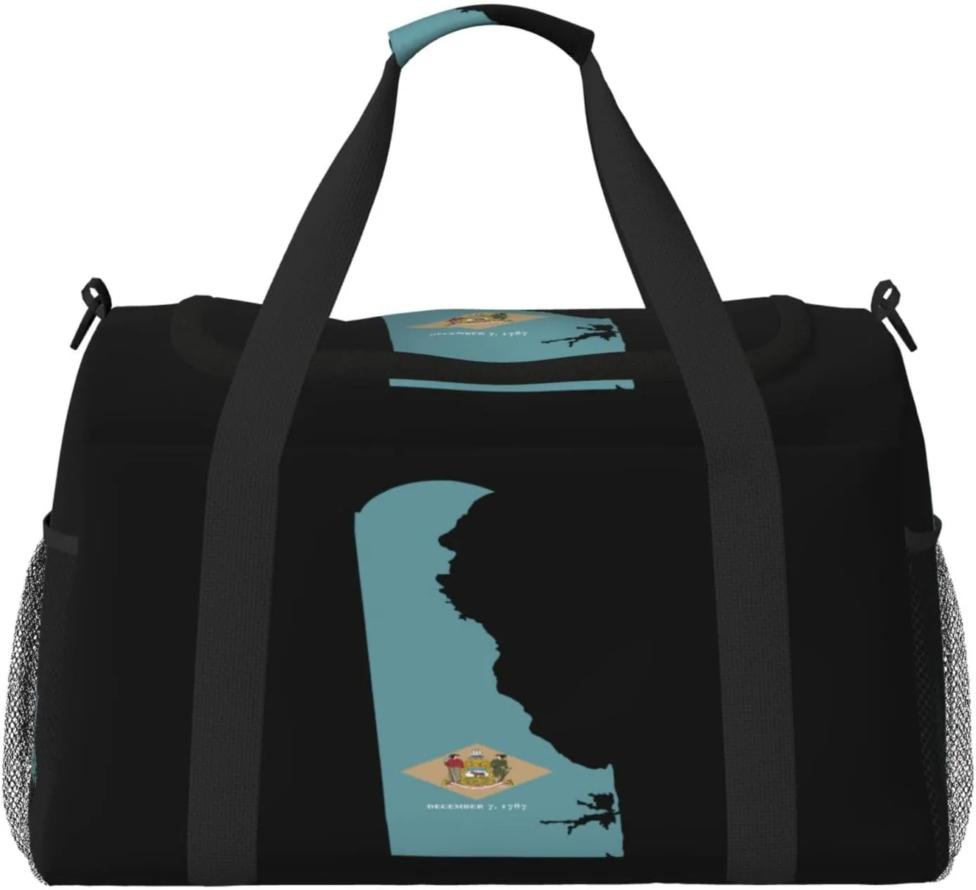 Flag Map Of Delaware Travel Duffel Bag Large Foldable Waterproof Overnight Bag For Beach Swim Bags Pool Sports Gym