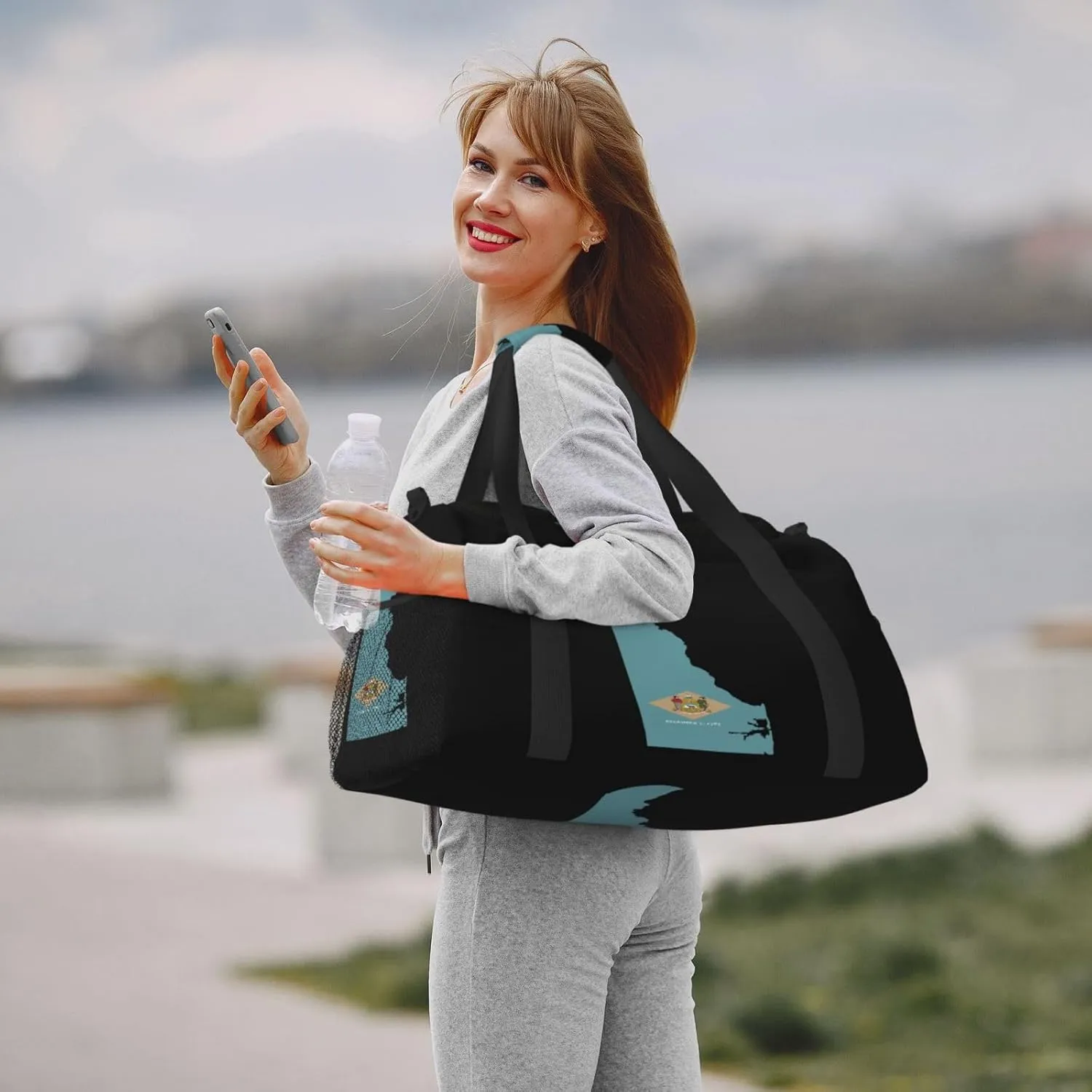 Flag Map Of Delaware Travel Duffel Bag Large Foldable Waterproof Overnight Bag For Beach Swim Bags Pool Sports Gym