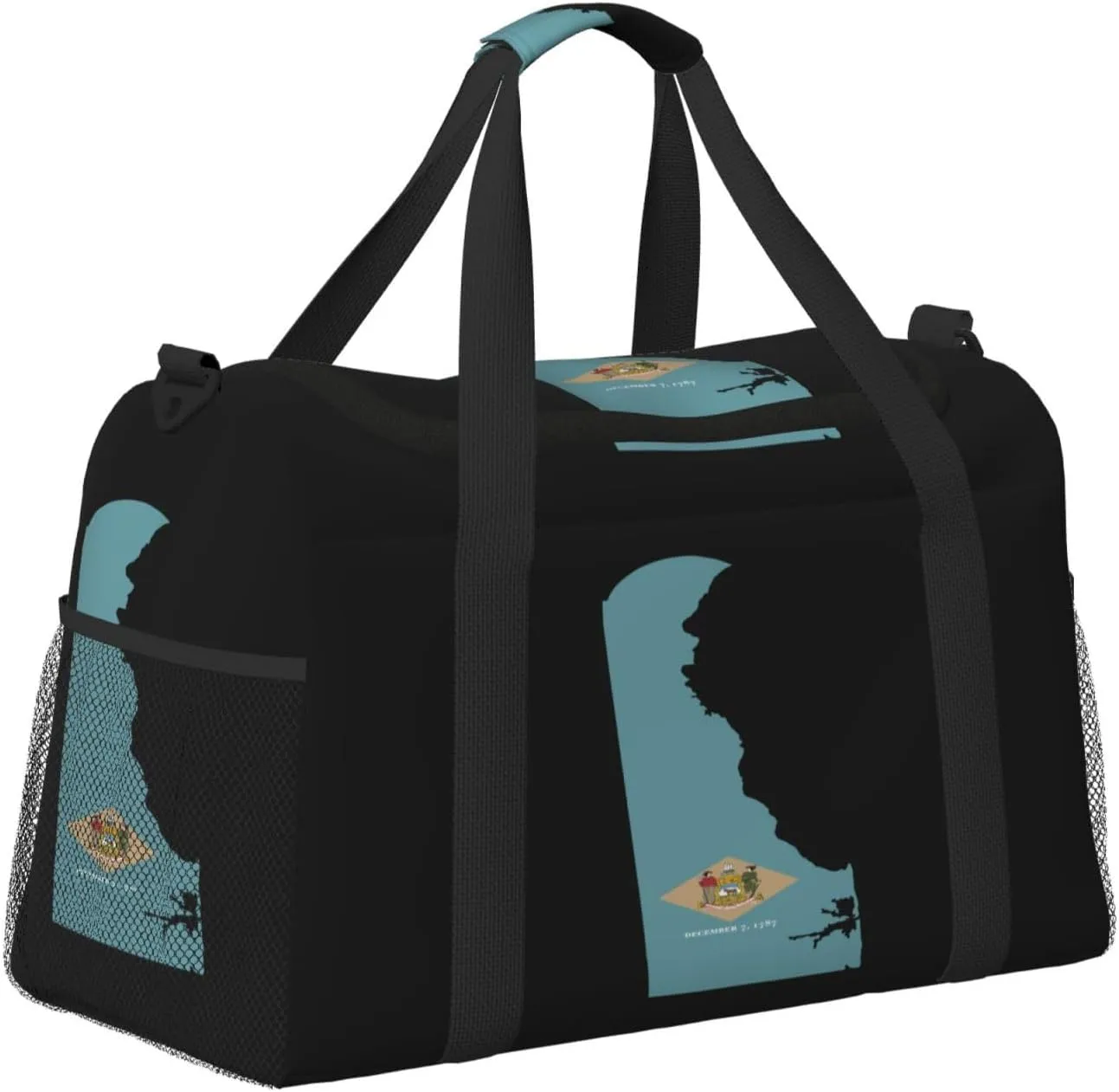 Flag Map Of Delaware Travel Duffel Bag Large Foldable Waterproof Overnight Bag For Beach Swim Bags Pool Sports Gym