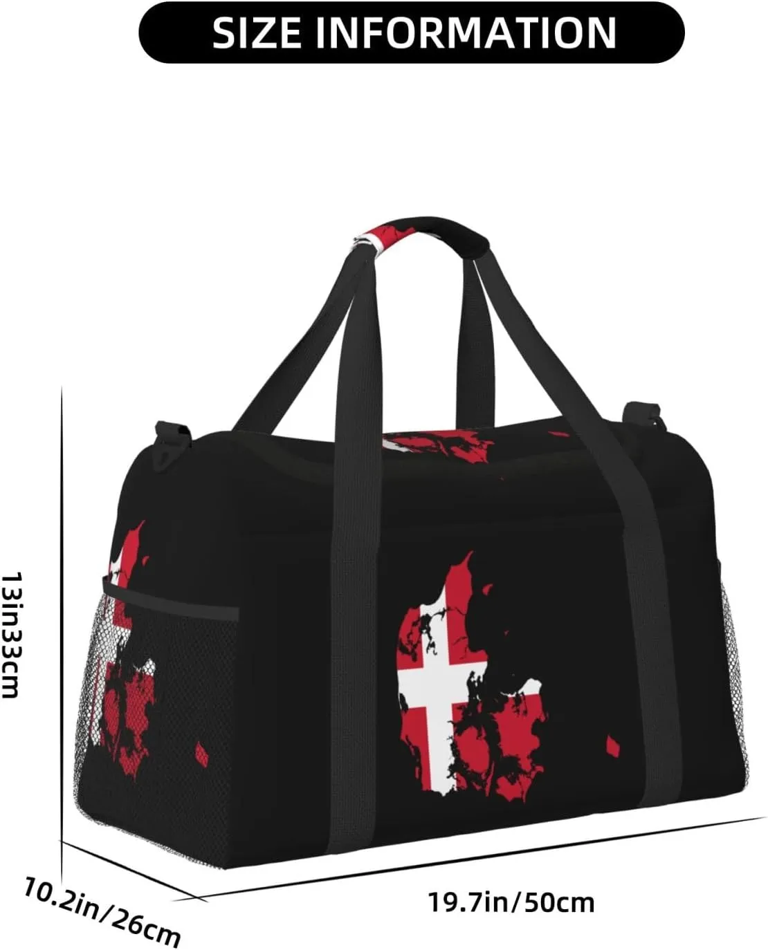 Flag Map Of Denmark Travel Duffel Bag Large Foldable Waterproof Overnight Bag For Beach Swim Bags Pool Sports Gym