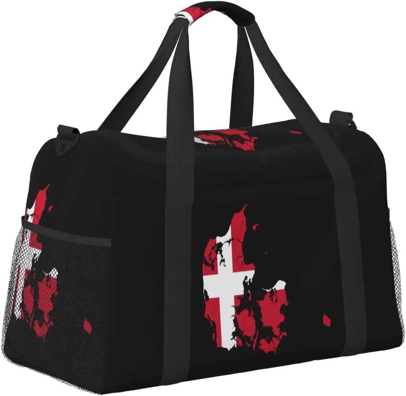 Flag Map Of Denmark Travel Duffel Bag Large Foldable Waterproof Overnight Bag For Beach Swim Bags Pool Sports Gym
