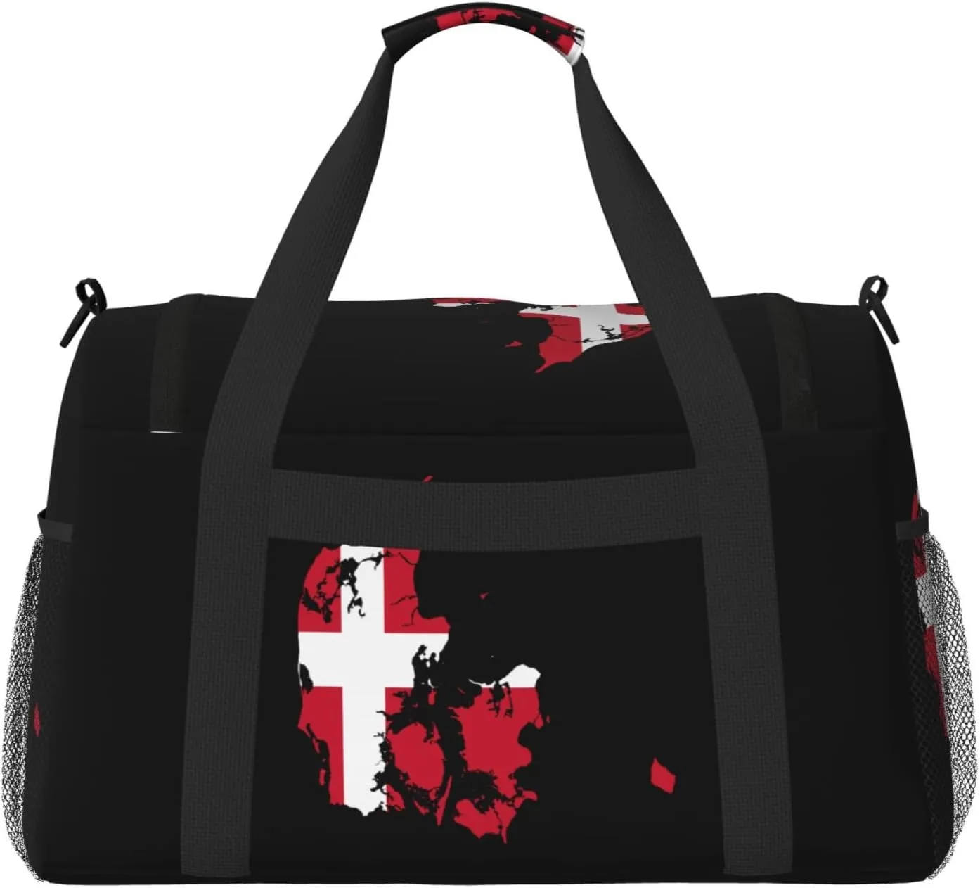 Flag Map Of Denmark Travel Duffel Bag Large Foldable Waterproof Overnight Bag For Beach Swim Bags Pool Sports Gym